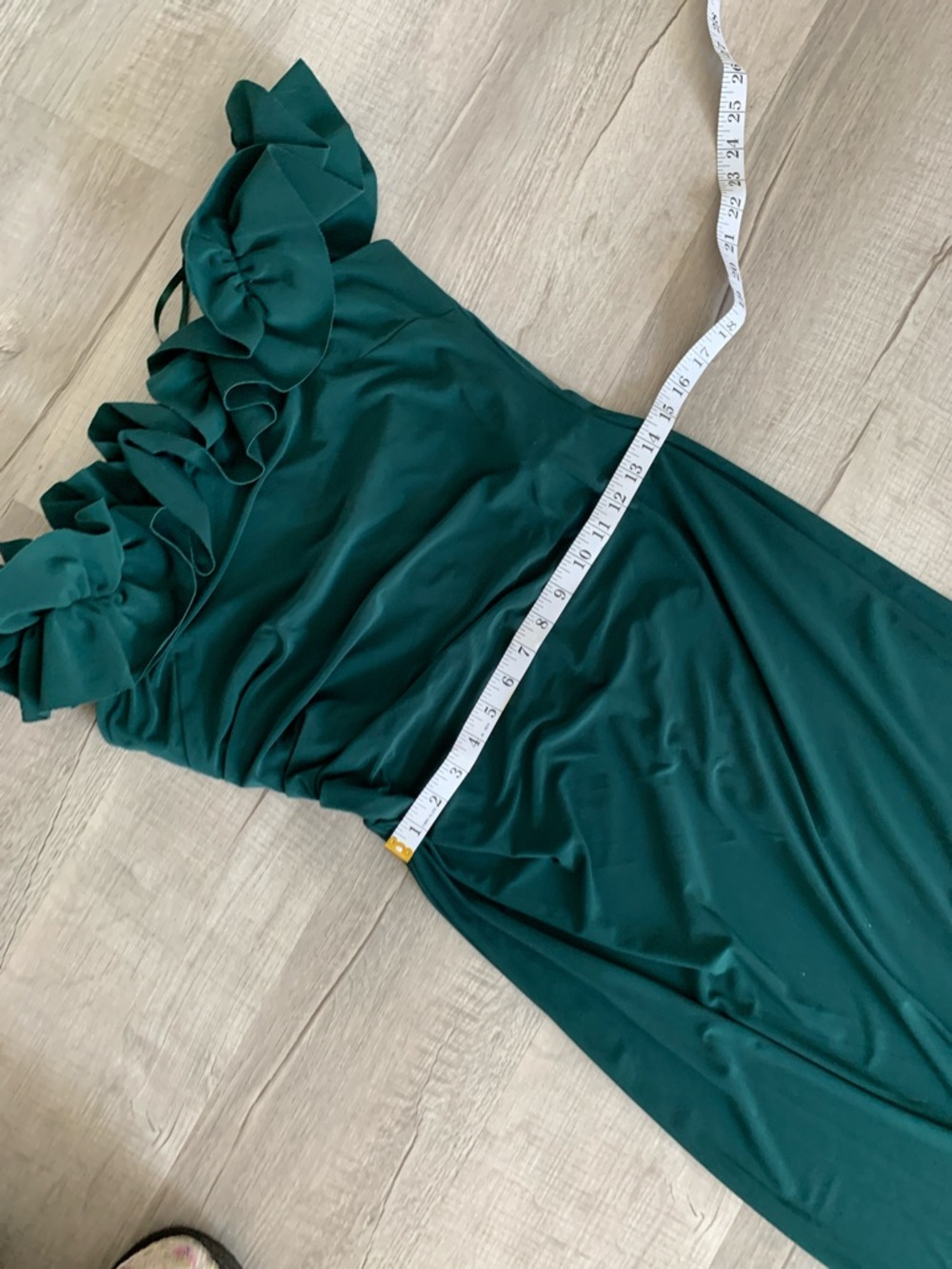 Xscape Emerald Green Ruffle Off-Shoulder Maxi Dress, size 14. - Picture 10 of 14